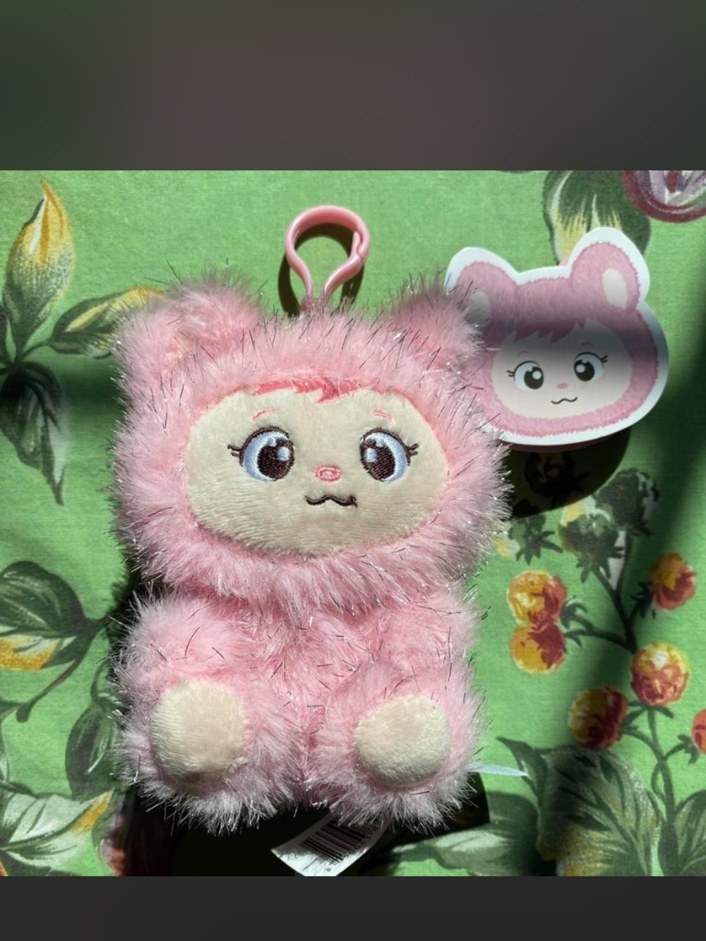 Plush Pink Clip-On Kids Bag Charm - Cute Fuzzy Character